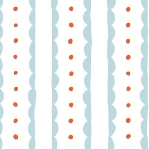 sky blue scalloped stripes and papaya orange polka dots