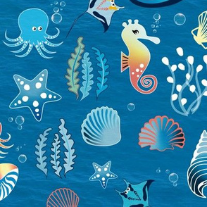 playful ocean animals on blue | large