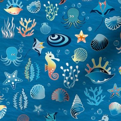 playful sea life on blue medium