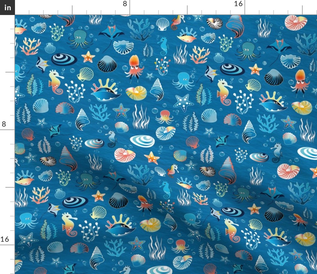 playful sea life on blue medium