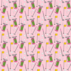 Ladies Golfing Pattern on Pastel Pink - Large