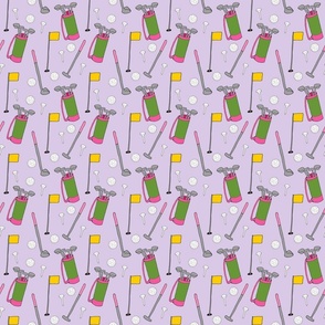 Ladies Golfing Pattern on Pastel Purple