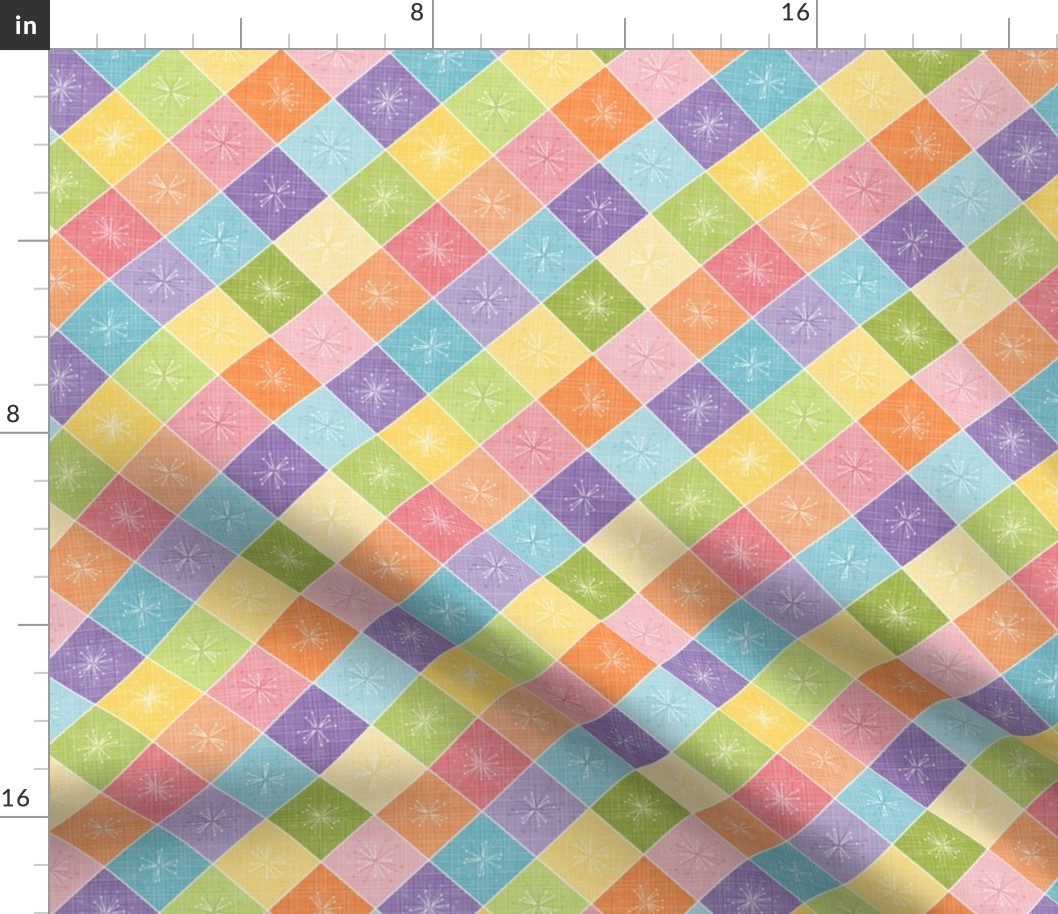 Atomic Age Starburst Check - Retro Pastel Rainbow