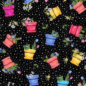 Joyful Flower Pots | Small | White on Black