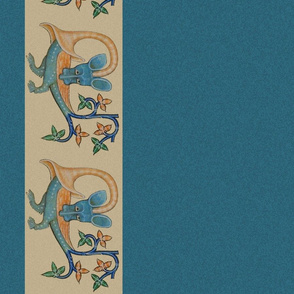 border print: Luttrell Psalter beastie, blue