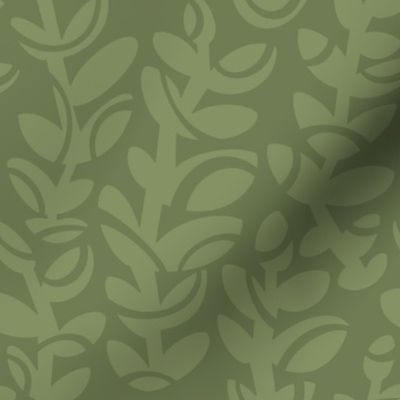 Midcentury Vines in Sage on Deep Sage