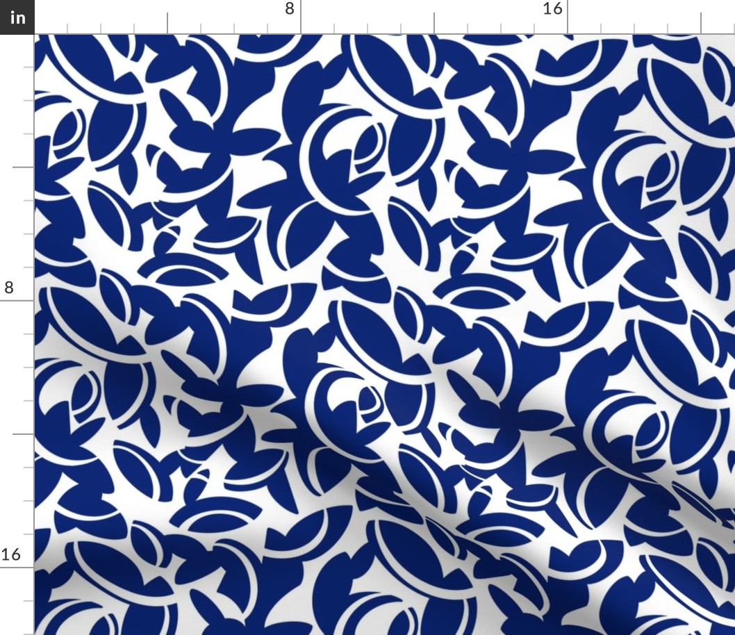 Midcentury Leaves in Blue and White