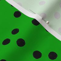 kelly green with black polka dots
