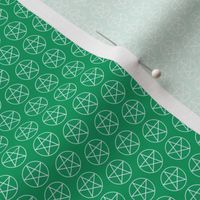 Half Inch White Pentacles on Shamrock Green