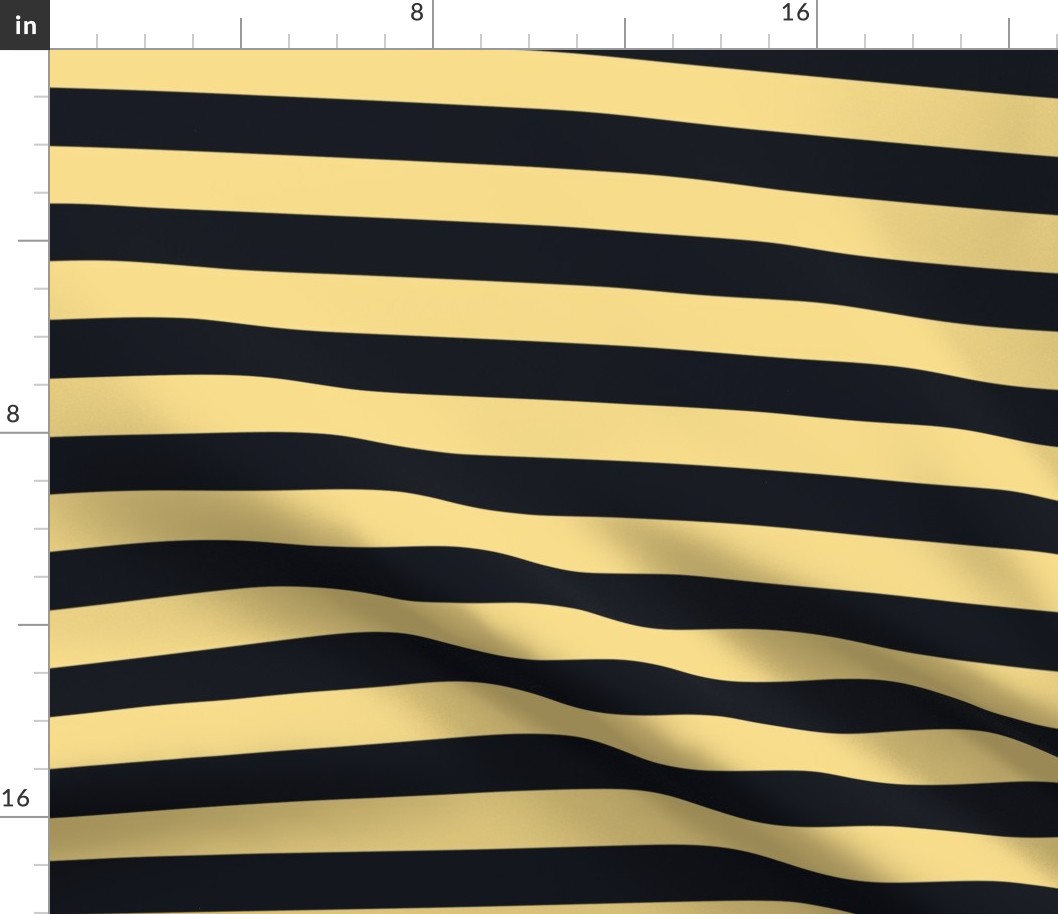 Large Mellow Yellow Awning Stripe Pattern in Horizontal on Midnight Black