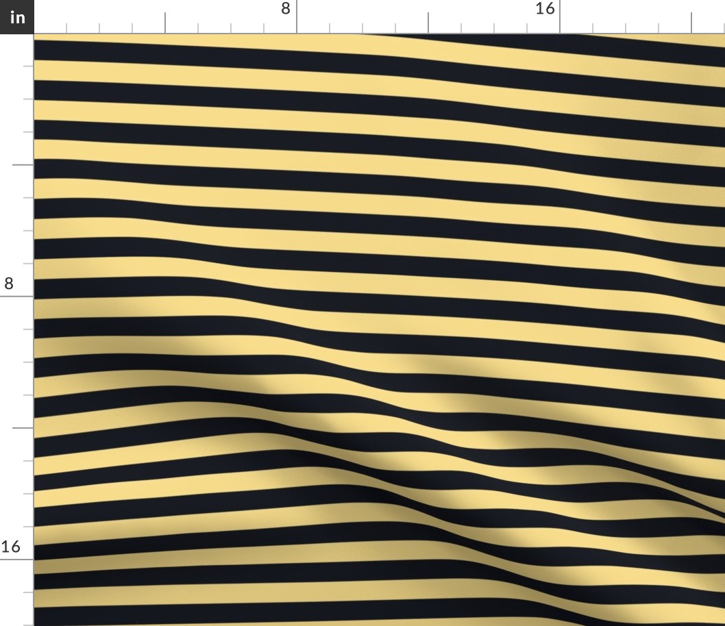 Mellow Yellow Awning Stripe Pattern in Horizontal on Midnight Black