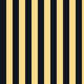 Mellow Yellow Awning Stripe Pattern in Vertical on Midnight Black