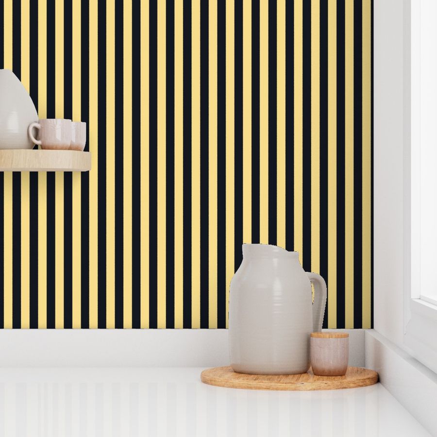 Mellow Yellow Bengal Stripe Pattern in Vertical on Midnight Black