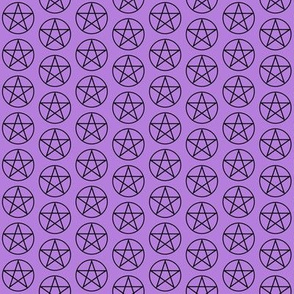 One Inch Black Pentacles on Lavender Purple