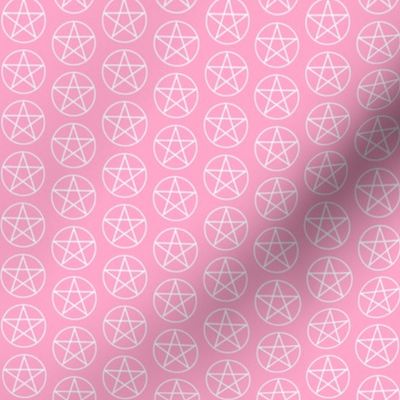 One Inch White Pentacles on Carnation Pink