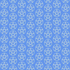One Inch White Pentacles on Cornflower Blue