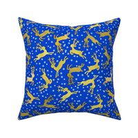 Gold Foil Leaping Reindeer Toss on Blue