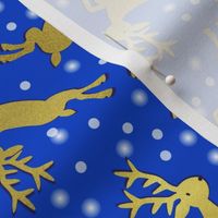 Gold Foil Leaping Reindeer Toss on Blue