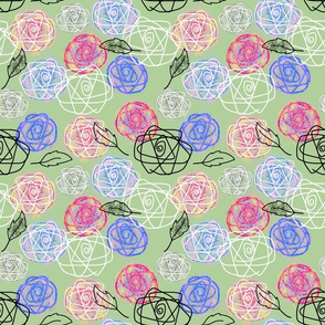 Atomic Roses - abstract on mint green, medium 