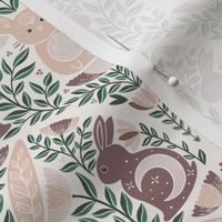 Mystic Forest Rabbits in deep woods, autumn earthy colors natural  