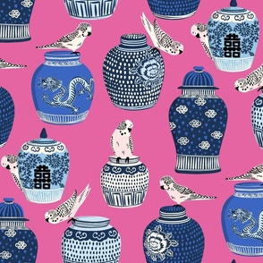 budgies and ginger jars/vibrant pink