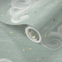Clouds Large, on mint pastel color or soft jade sky with stars