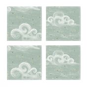 Clouds Large, on mint pastel color or soft jade sky with stars