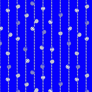Colorful Christmas Bells Silver on Festive Tinsel Streamers blue 