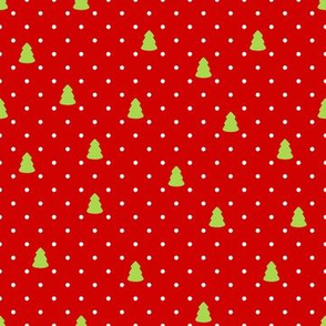 Christmas Trees with Polka Dots on Red
