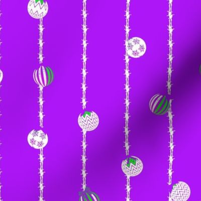 Colorful Christmas Bells on Festive Tinsel Streamers Purple