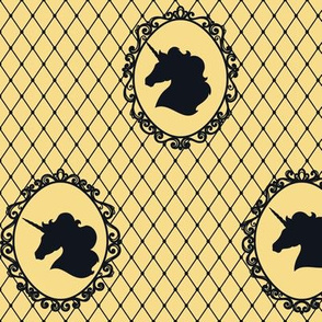 Unicorn Cameo Portrait Pattern in Midnight Black on Mellow Yellow