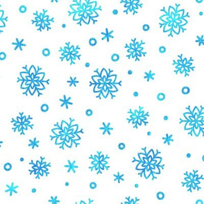 Textured Blue Snowflakes on White