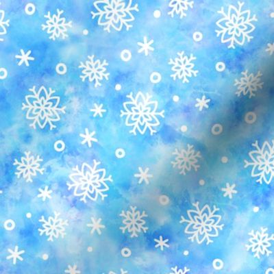 White Snowflakes on Blue Watercolor