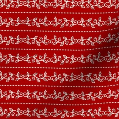 Swirling Holly Stripes on Red