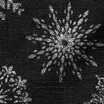 Silver Glitter Snowflakes on Dark Grey Linen - large scale