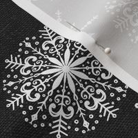 Snowflakes on Dark Grey Linen - medium scale