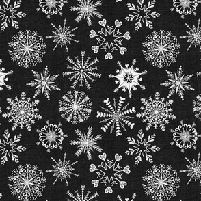 Snowflakes on Dark Grey Linen - medium scale
