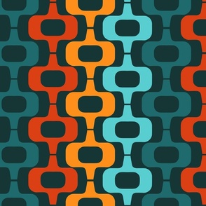 1970s Mid Century Motif in Teal and Orange medium scale