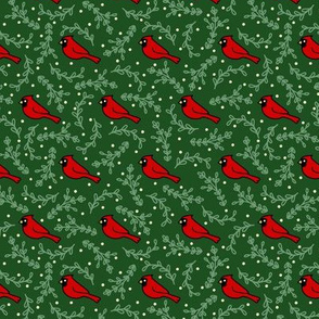 Christmas Cardinals on Green