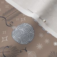 calm and elegant seasonal pattern with stylized pine brunches and christmas ornaments -  Nude Christmas collection