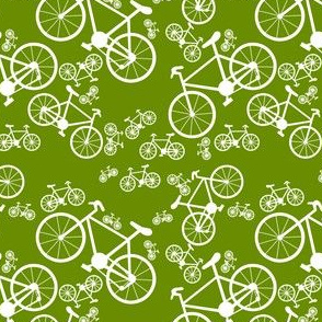 White Bicycles Green Background
