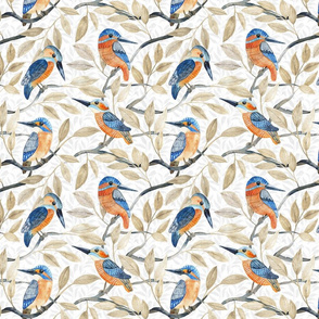 Kingfisher pattern watercolor on white small scale