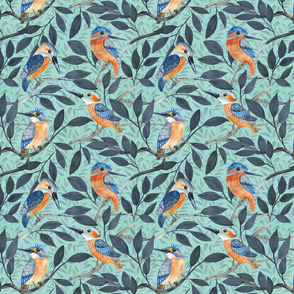 Kingfisher  pattern  with mint teal background small scale