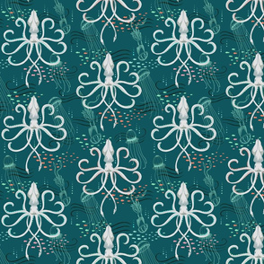 Ghostly Squid Damask Small - Deep Sea