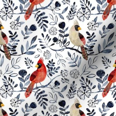 Cardinal birds on white small scale