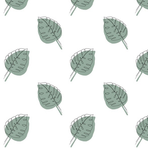 Single line art - leaves and green background