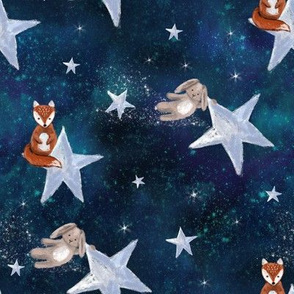 Fox and Bunny with Stars on Navy, Dream, Adventure MED