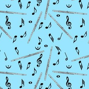 Flute Black Music Notes Blue Background