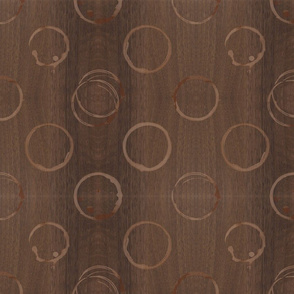 coffee rings on brown wood