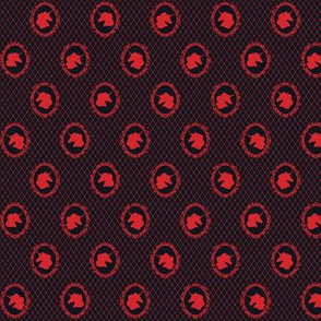 Micro Unicorn Cameo Portrait Pattern in Fiery Red on Midnight Black